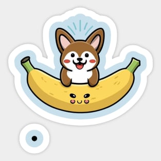 kawaii corgi banana coming out of it with black touch Sticker